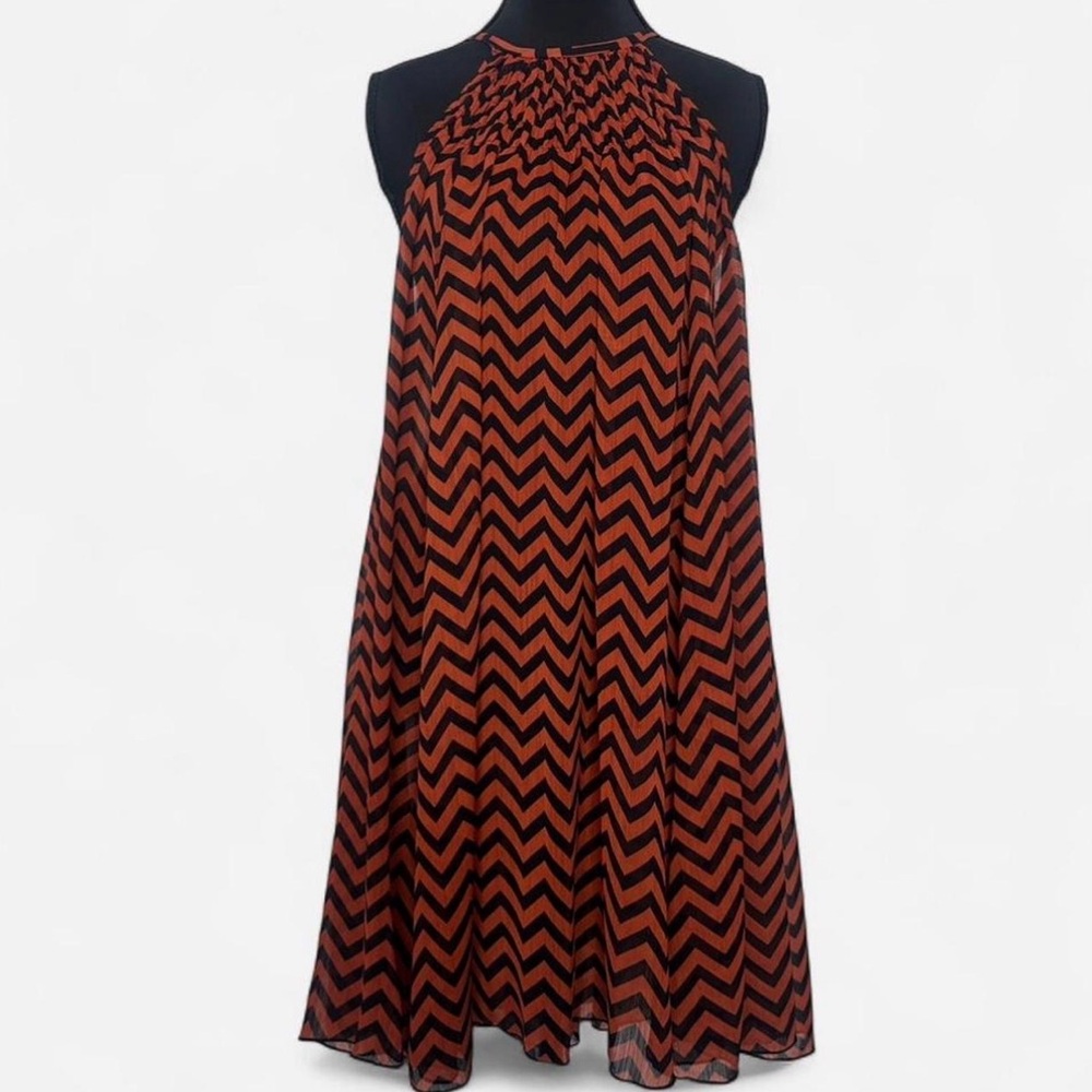 H&M Rust and Black Chevron Mini Tunic Dress | Size M/L - Picture 2 of 6